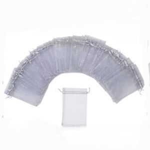 50 Gray Drawstring Sheer Organza Bags 4x6